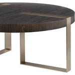 Modern round white oak coffee table with stylish brass legs